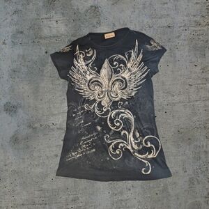Y2K Black and White Winged Tee